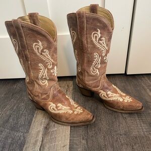 Brown Embroidered Cowboy Boots